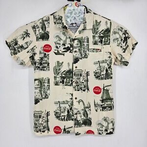 Vintage Coca Cola Shirt Mens Medium Giraffe Button Up Rayon Short Sleeve